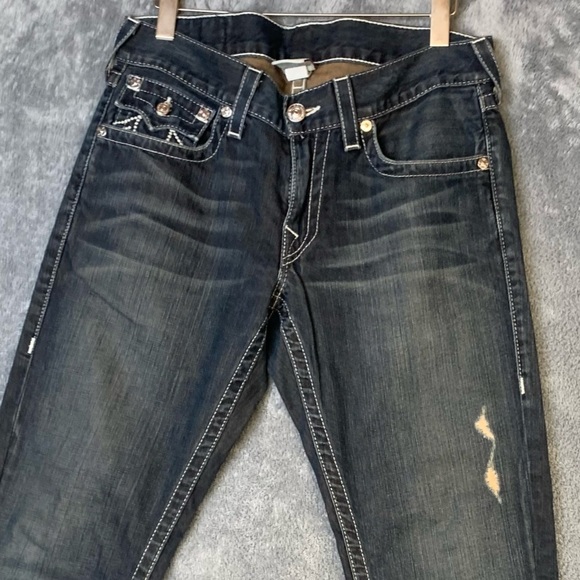 Vintage True Religion Straight Leg Dark Wash Low Rise Jeans Contrast Stitch 31 - Picture 3 of 11